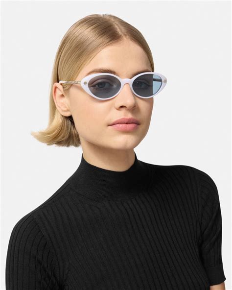 Versace Tubular Greca Oval Sunglasses .